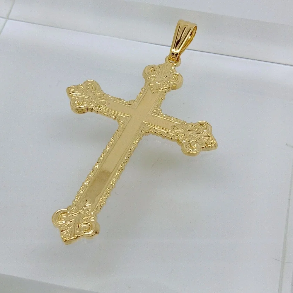 Karatbond Vintage Y2K Gold Ornate Fleur-de-lis Cross Pendant Made in USA NOS